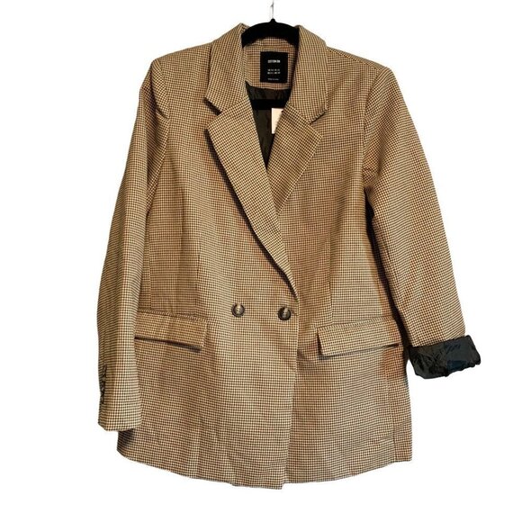 Cotton On Slouch Brown Houndstooth Academia Preppy Blazer NWT Size 6 - Picture 1 of 9